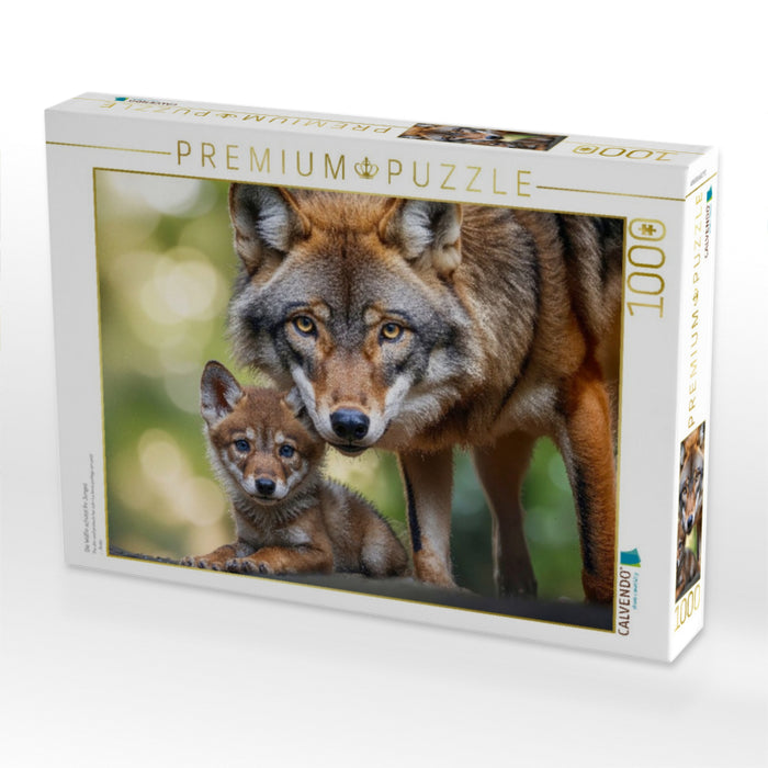 Die Wölfin schützt ihr Junges - CALVENDO Foto-Puzzle'