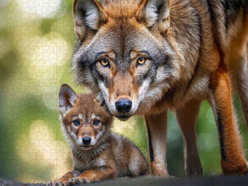 Die Wölfin schützt ihr Junges - CALVENDO Foto-Puzzle'