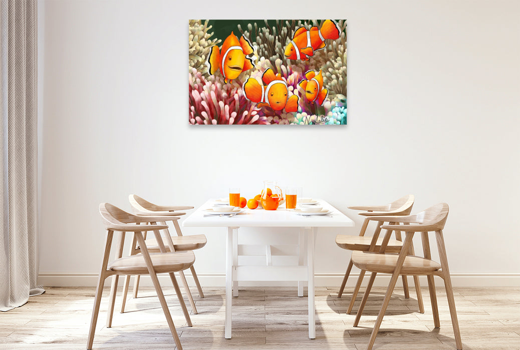 Premium Textil-Leinwand Bunte Clownfisch Entdecker