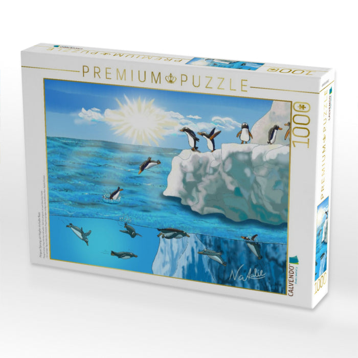 Pinguin Sprung, ein Hüpfer ins kalte Nass - CALVENDO Foto-Puzzle'
