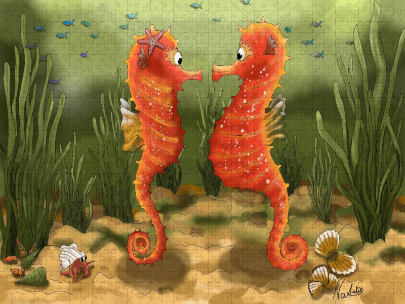 Ein Tanz im Ozean, die Begegnung der Seepferdchen - CALVENDO Foto-Puzzle'