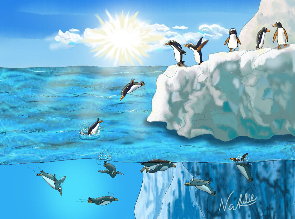 Pinguin Sprung, ein Hüpfer ins kalte Nass - CALVENDO Foto-Puzzle'