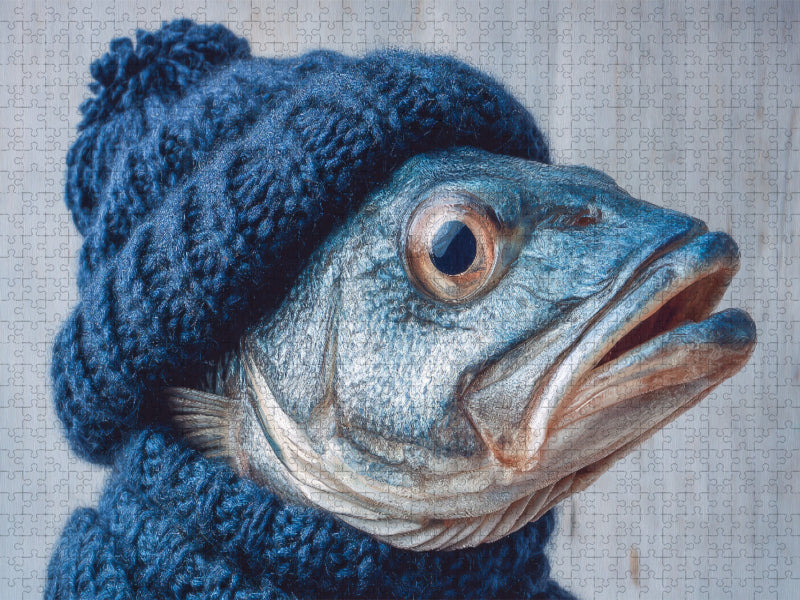 Fisch mit Strickmütze - Nordisch schräg und herrlich absurd - CALVENDO Foto-Puzzle'