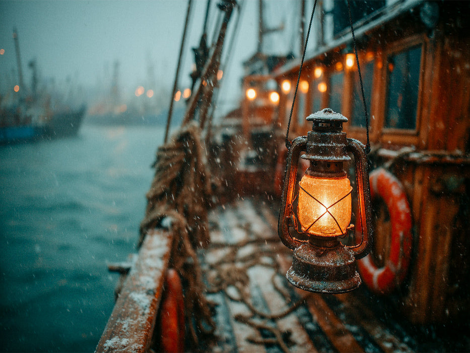 Glühende Laterne auf Kutter im Sturm - CALVENDO Foto-Puzzle'
