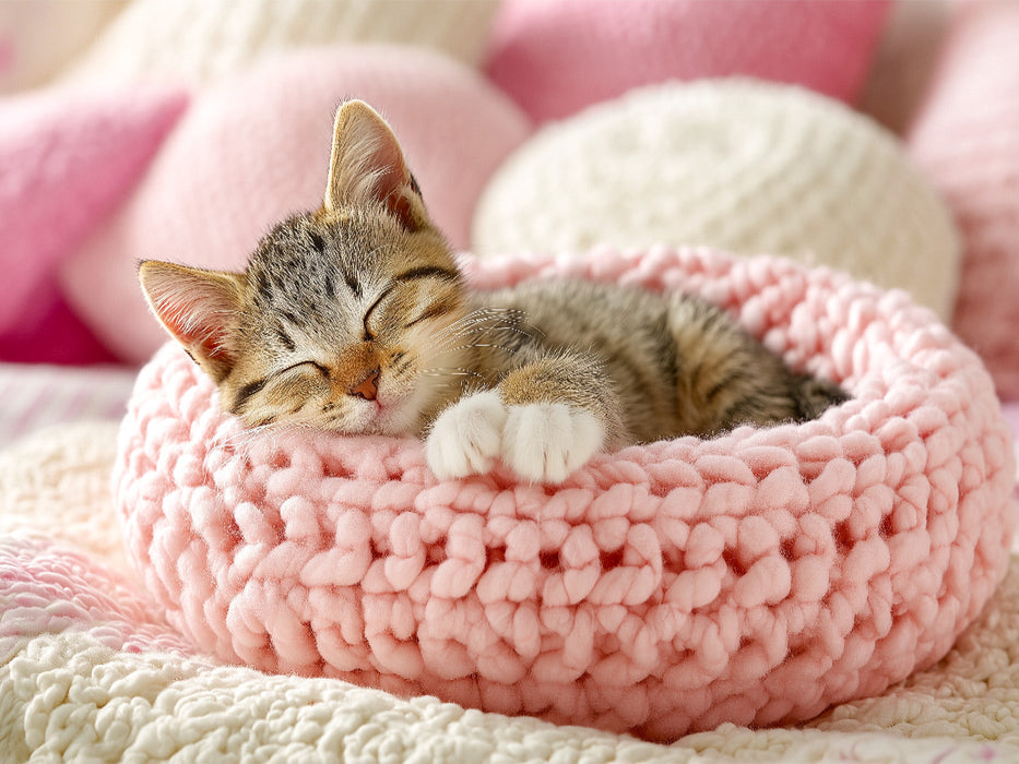 Kätzchen im rosa Wollkorb - Süßes Schlafmotiv voller Geborgenheit - CALVENDO Foto-Puzzle'