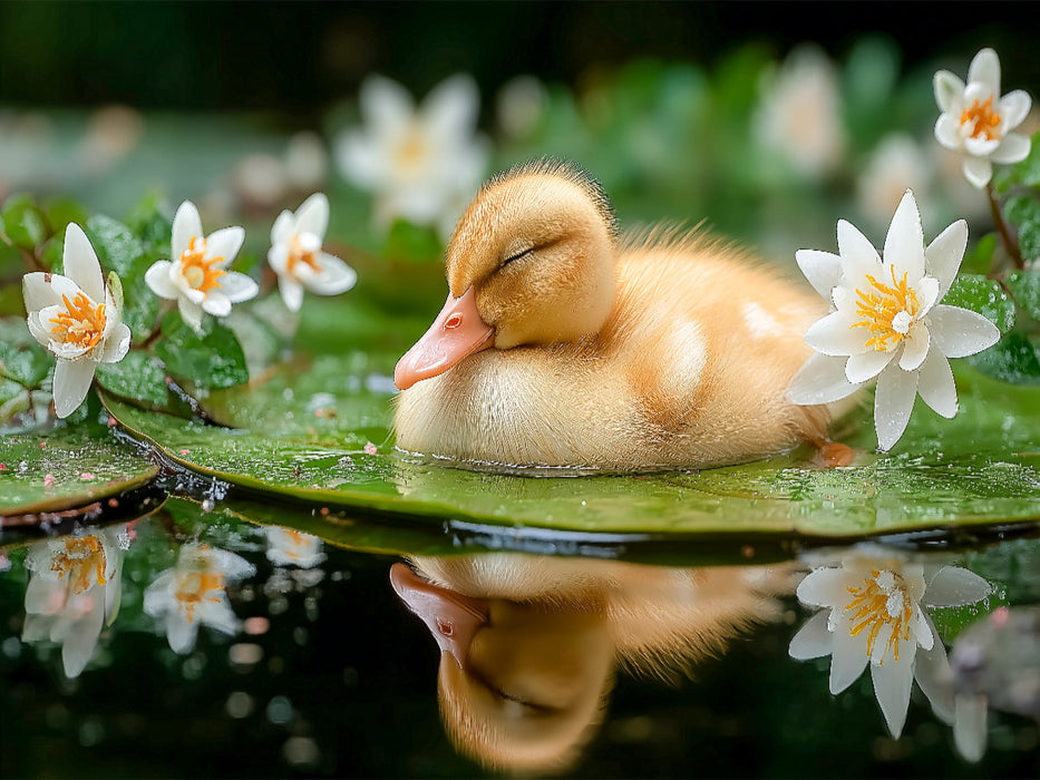 Schlafendes Entenküken auf Seerosenblatt - CALVENDO Foto-Puzzle'