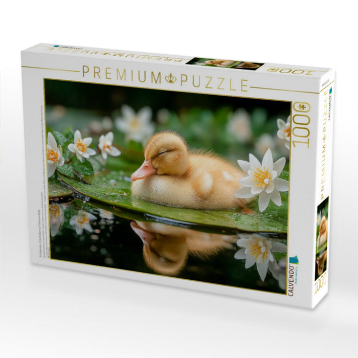 Schlafendes Entenküken auf Seerosenblatt - CALVENDO Foto-Puzzle'