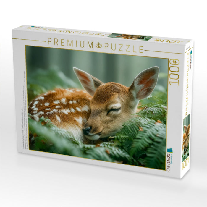 Schlafendes Rehkitz im Wald - Zartes Naturmotiv zum Verlieben - CALVENDO Foto-Puzzle'