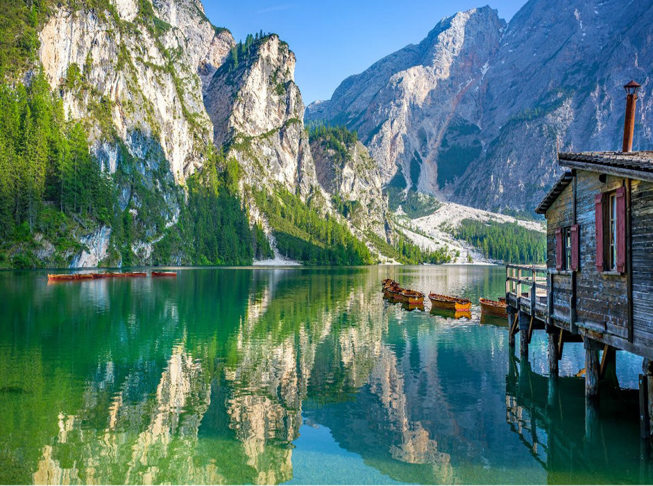 Pragser Wildsee - Spiegelungen am frühen Morgen - CALVENDO Foto-Puzzle'