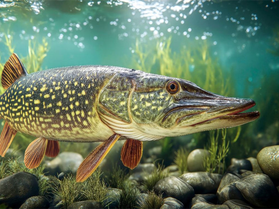 Ein majestätischer Hecht, der durchs klare Wasser gleitet, - CALVENDO Foto-Puzzle'
