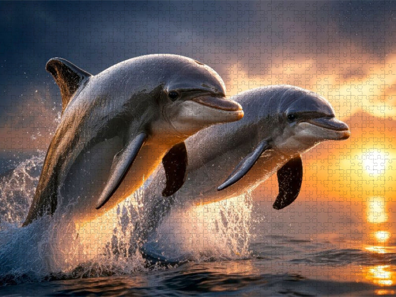Zwei Delfine im Sonnenuntergang - CALVENDO Foto-Puzzle'