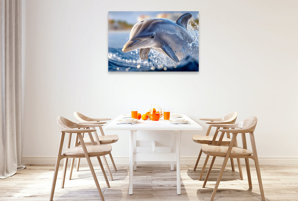 Premium Textil-Leinwand Ein Sprung aus dem Wasser auf der Jagd nach Beute