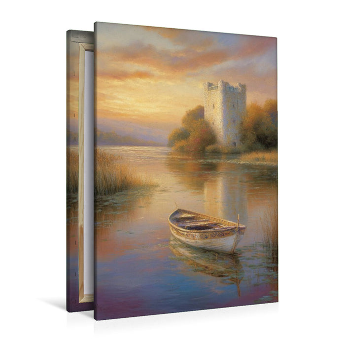 Premium Textil-Leinwand Turm am herbstlichen See