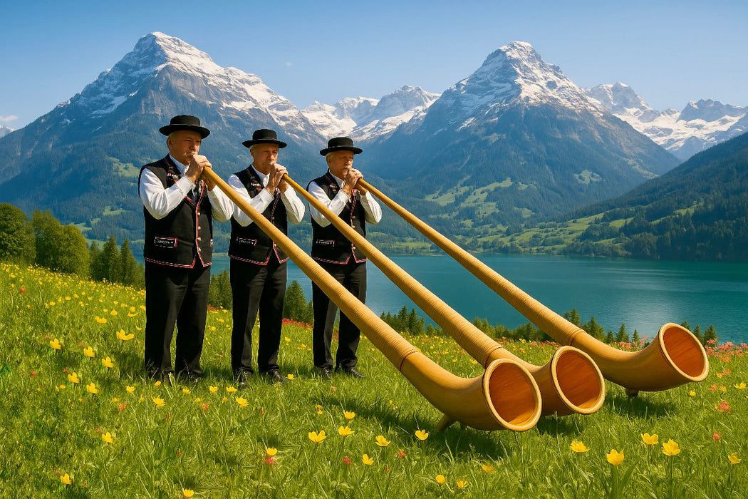 Premium Textil-Leinwand Die Alphornbläser in der Schweiz