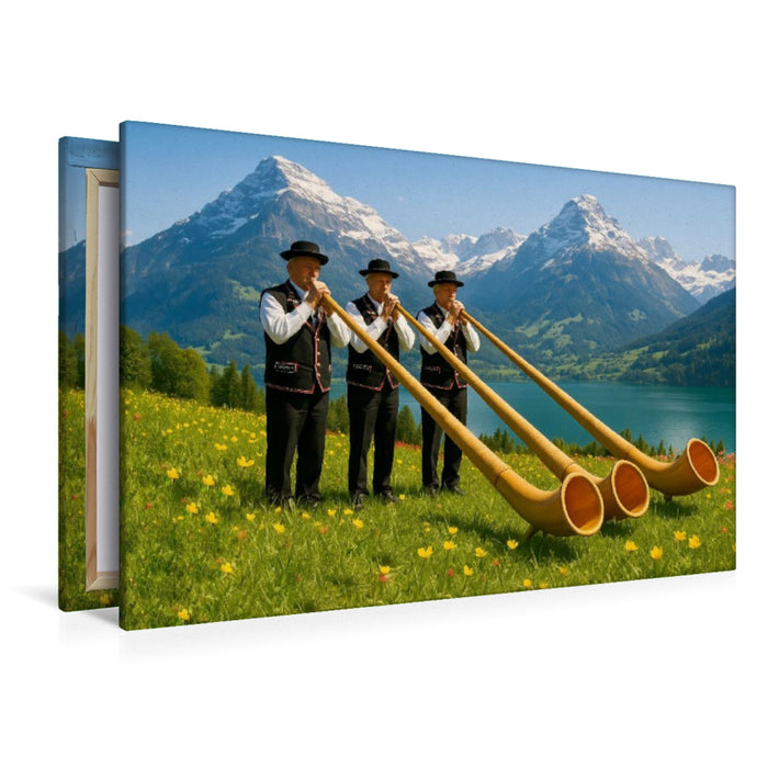 Premium Textil-Leinwand Die Alphornbläser in der Schweiz
