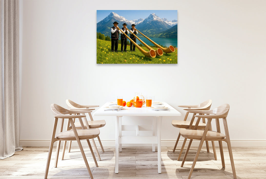 Premium Textil-Leinwand Die Alphornbläser in der Schweiz