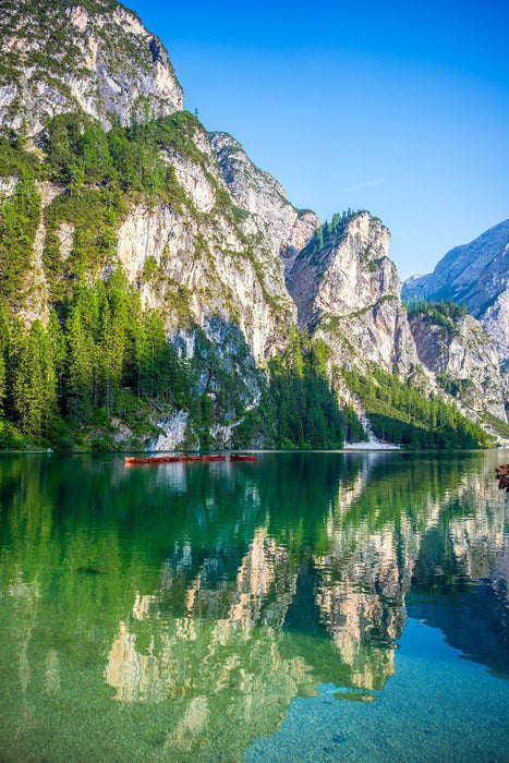 Premium Textil-Leinwand Pragser Wildsee - Südostecke