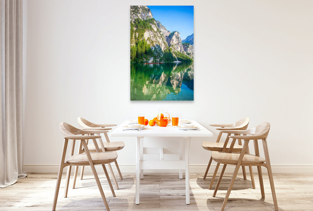 Premium Textil-Leinwand Pragser Wildsee - Südostecke