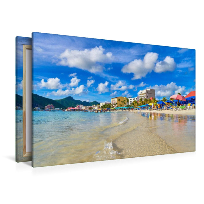Premium Textil-Leinwand Great Bay Beach in Philipsburg - Karibikflair pur auf St. Maarten