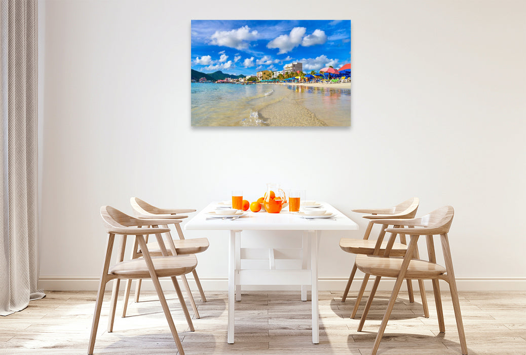 Premium Textil-Leinwand Great Bay Beach in Philipsburg - Karibikflair pur auf St. Maarten