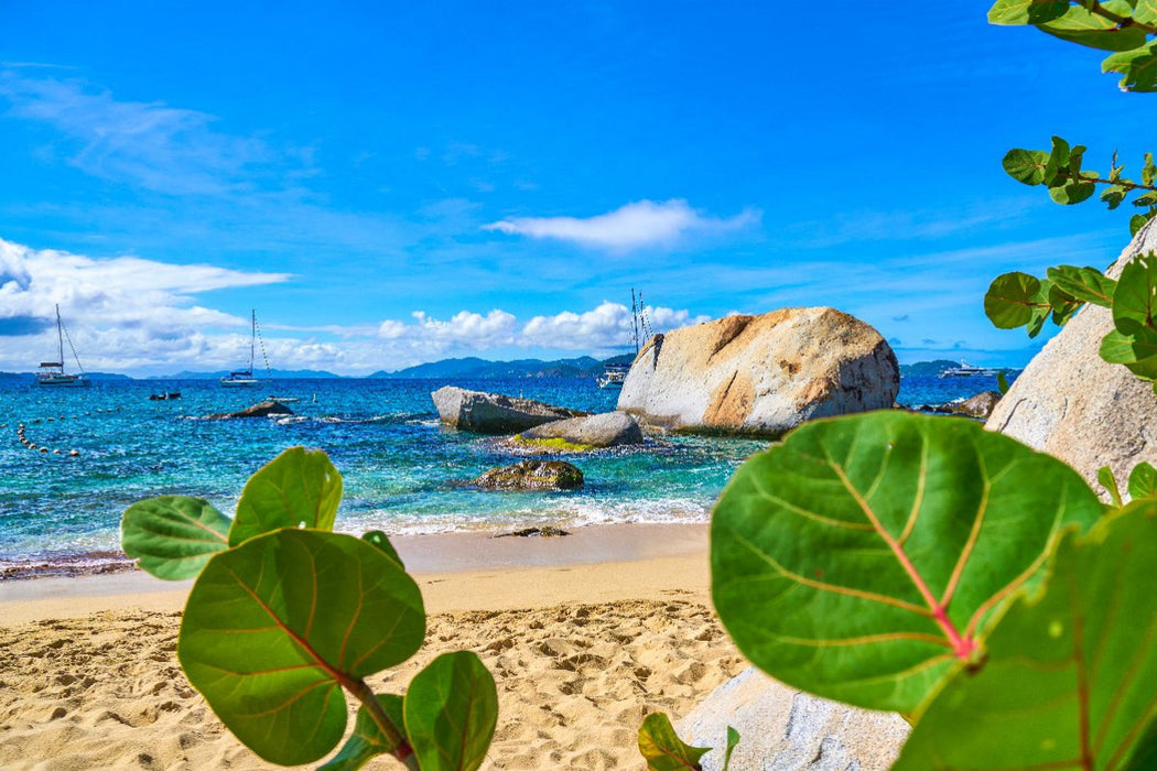 Premium Textil-Leinwand Traumstrand The Baths - Karibik Paradies auf Virgin Gorda