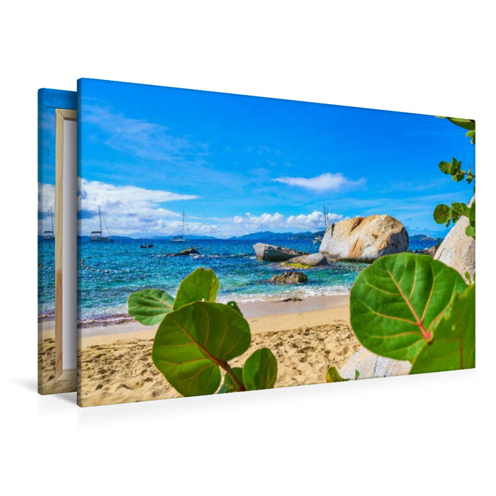 Premium Textil-Leinwand Traumstrand The Baths - Karibik Paradies auf Virgin Gorda