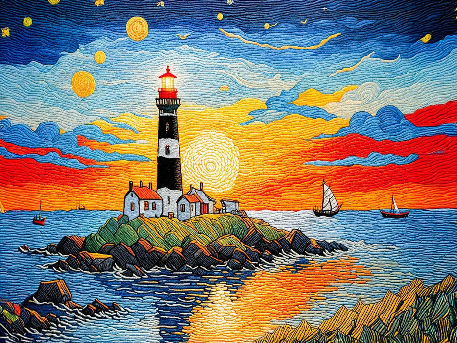 Insel Leuchtturm im Abendrot über den Wellen - CALVENDO Foto-Puzzle'