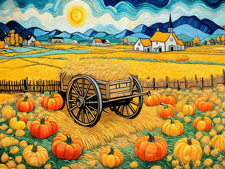 Kürbisse und Heuwagen in goldener Herbstlandschaft - CALVENDO Foto-Puzzle'