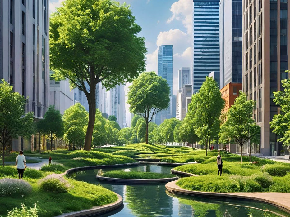 Teichanlage mit Stadt - CALVENDO Foto-Puzzle'