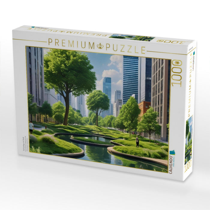 Teichanlage mit Stadt - CALVENDO Foto-Puzzle'