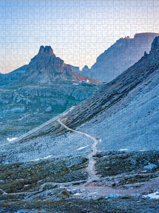 Blick vom Paternsattel zur Dreizinnenhütte kurz vor Sonnenaufgang - CALVENDO Foto-Puzzle'