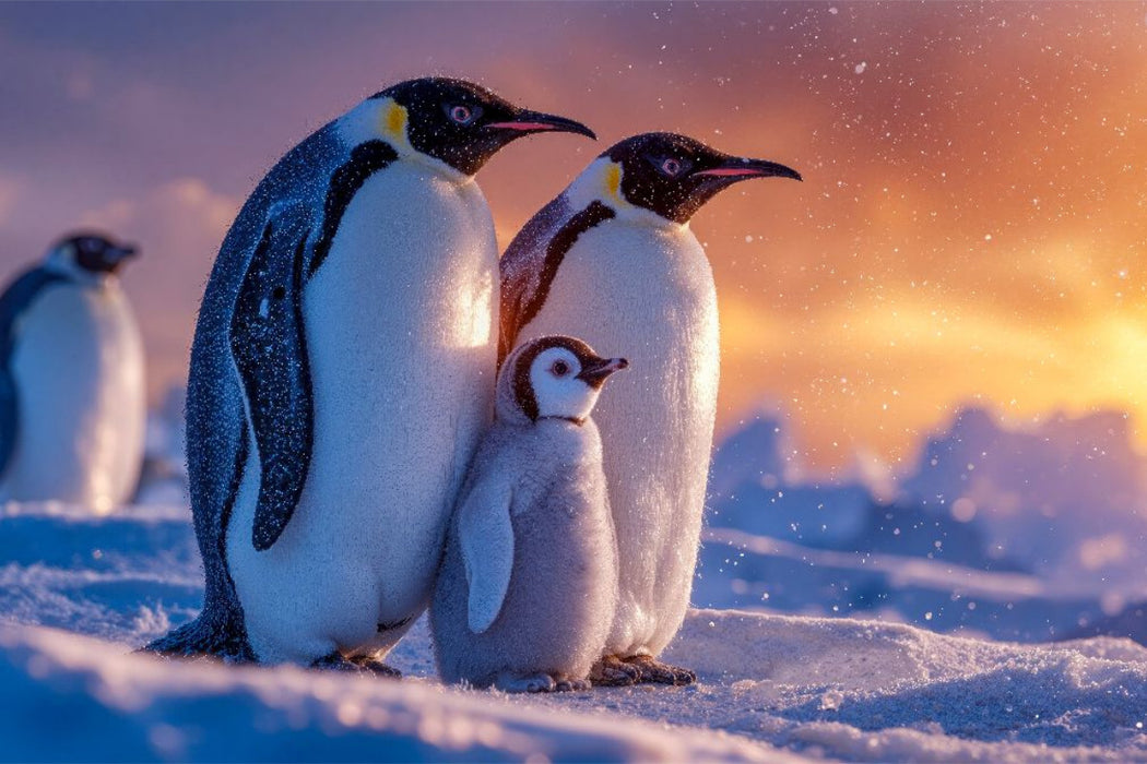 Premium Textil-Leinwand Pinguinmomente zum Verlieben