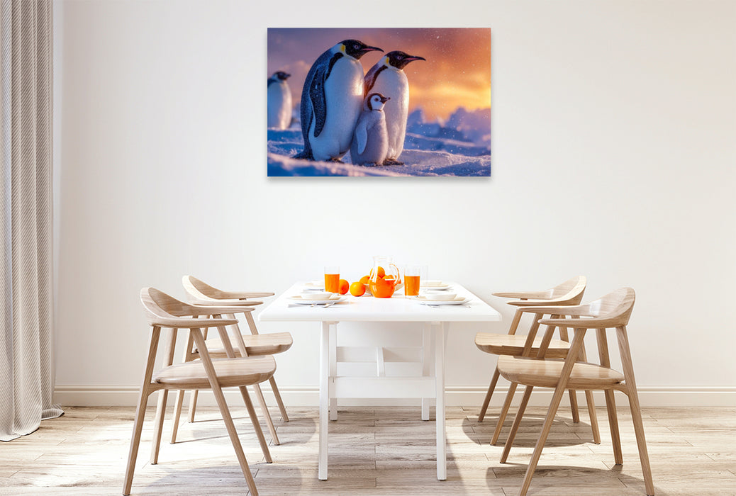 Premium Textil-Leinwand Pinguinmomente zum Verlieben