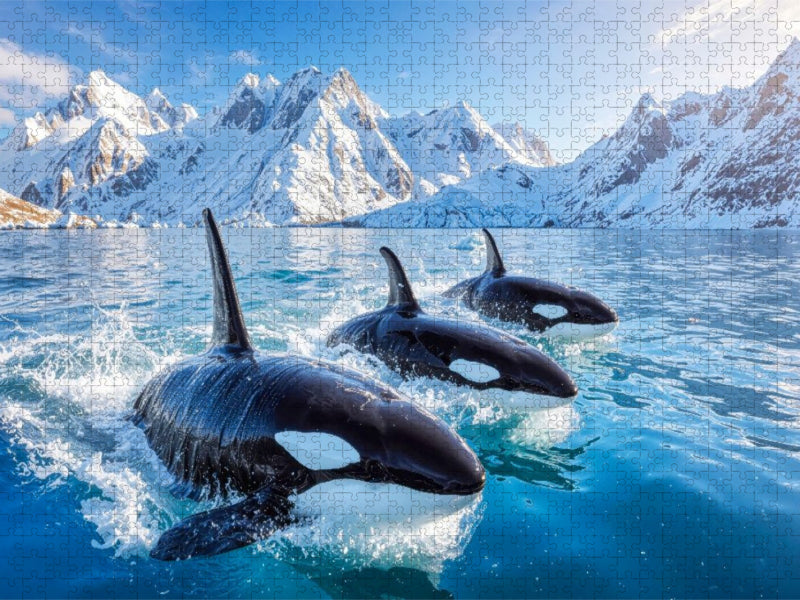 Orca-Parade im Polarmeer - CALVENDO Foto-Puzzle'