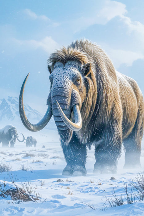 Premium Textil-Leinwand Wollhaarmammut im Schneegestöber
