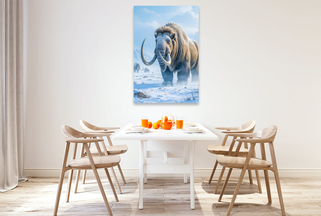 Premium Textil-Leinwand Wollhaarmammut im Schneegestöber