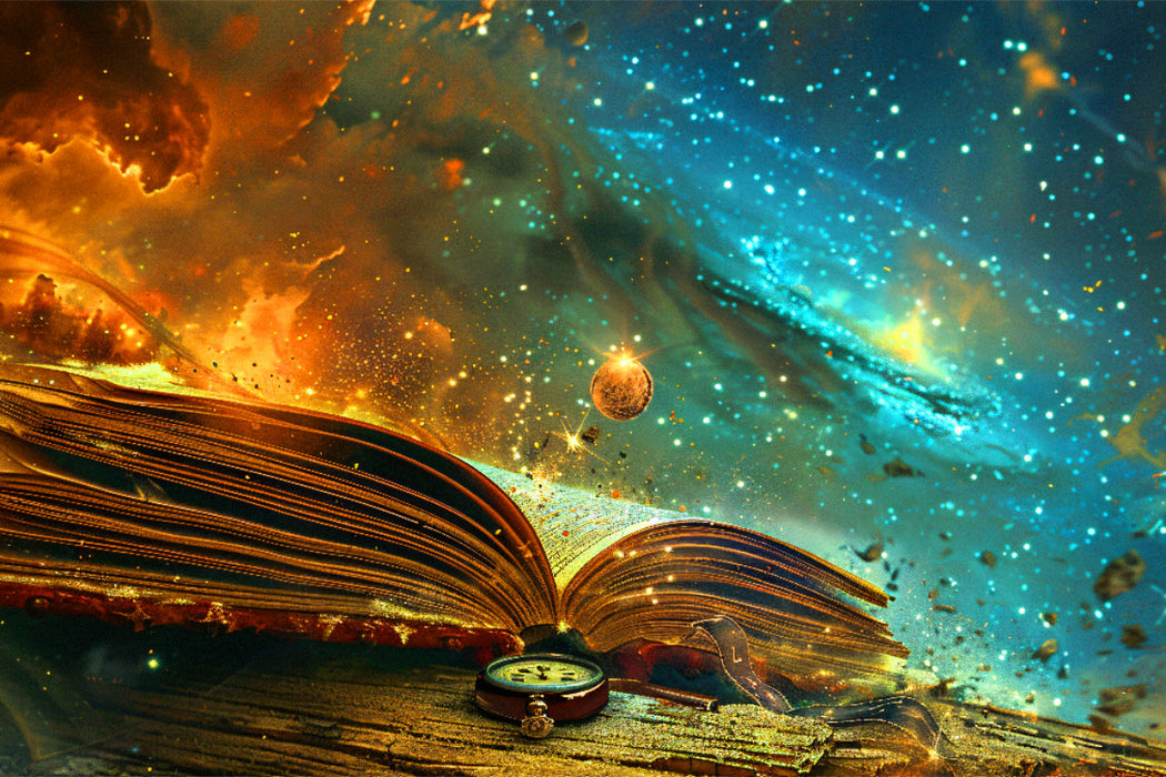 Premium Textil-Leinwand Planetares Wissen aus Büchern