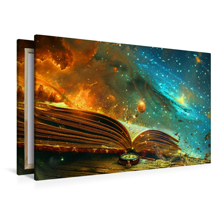 Premium Textil-Leinwand Planetares Wissen aus Büchern