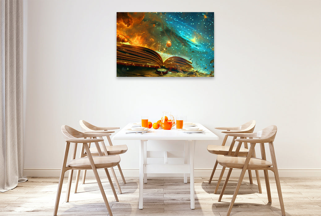 Premium Textil-Leinwand Planetares Wissen aus Büchern