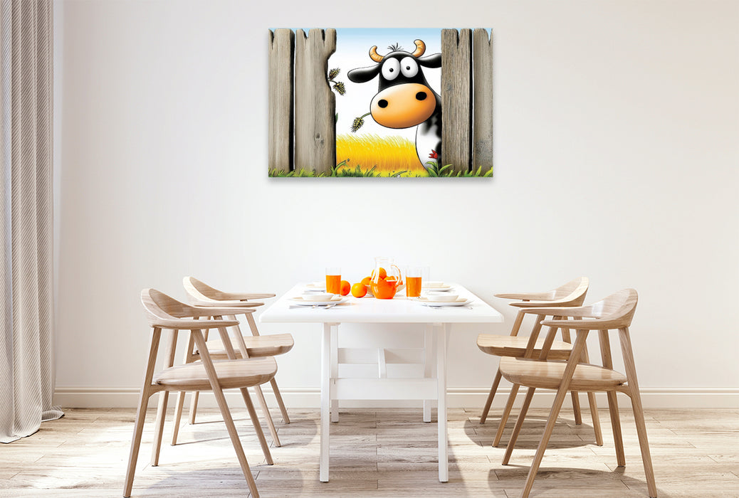 Premium Textil-Leinwand Ausbrecherkuh