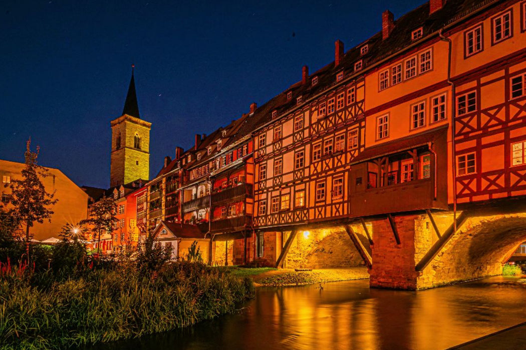 Premium Textil-Leinwand Krämerbrücke mit Ägidienkirche