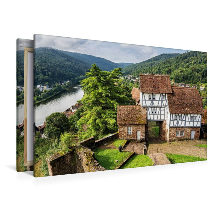 Premium Textil-Leinwand Blick vom Schloss Hirschhorn auf das Neckartal
