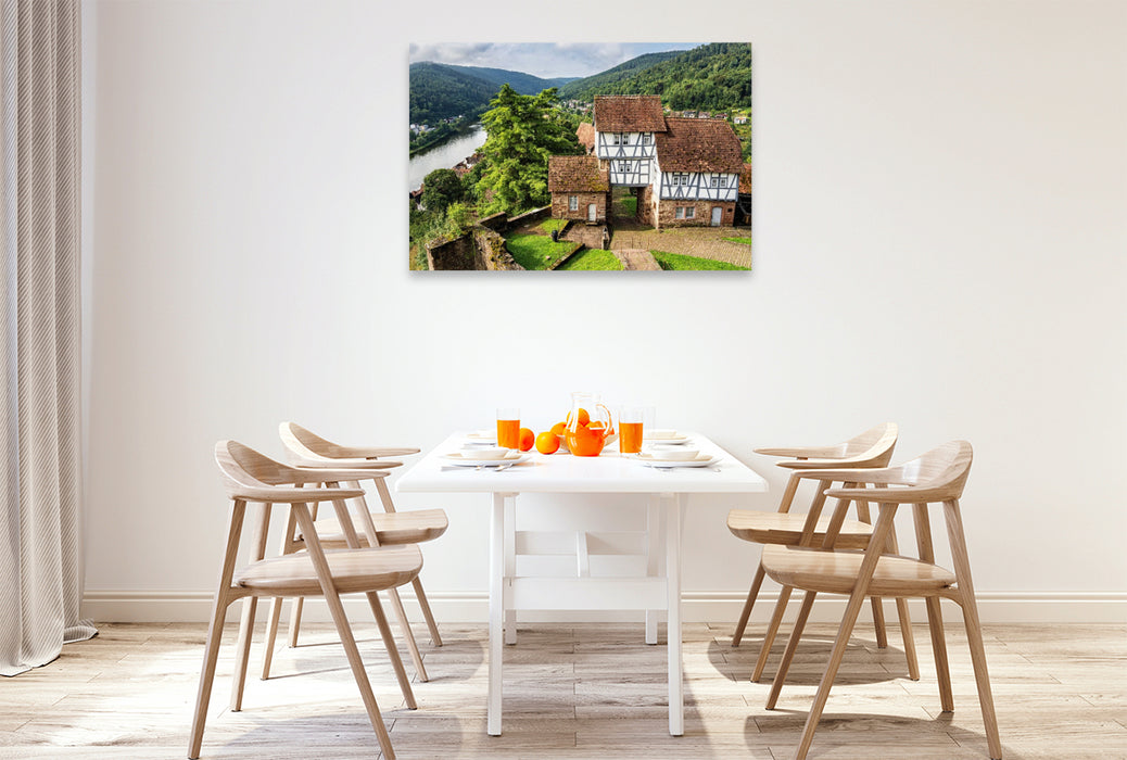 Premium Textil-Leinwand Blick vom Schloss Hirschhorn auf das Neckartal
