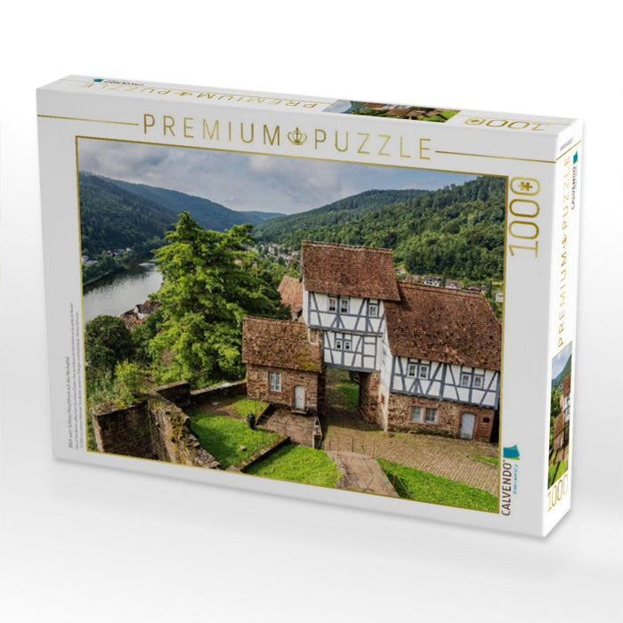 Blick vom Schloss Hirschhorn auf das Neckartal - CALVENDO Foto-Puzzle'