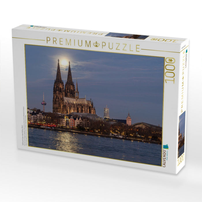 Vollmond über dem Kölner Dom - CALVENDO Foto-Puzzle'