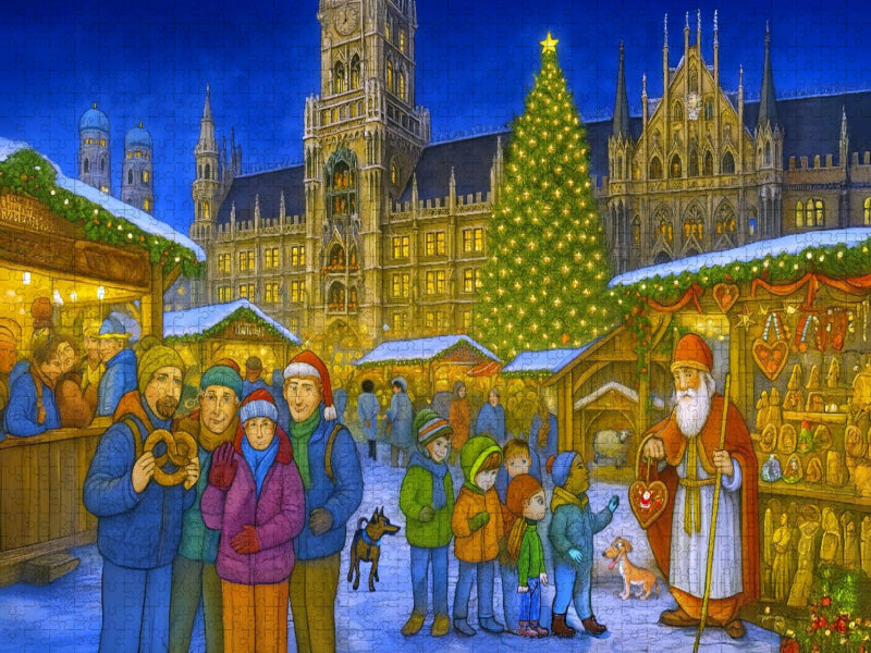 Weihnachtsmarkt am Münchner Marienplatz - CALVENDO Foto-Puzzle'