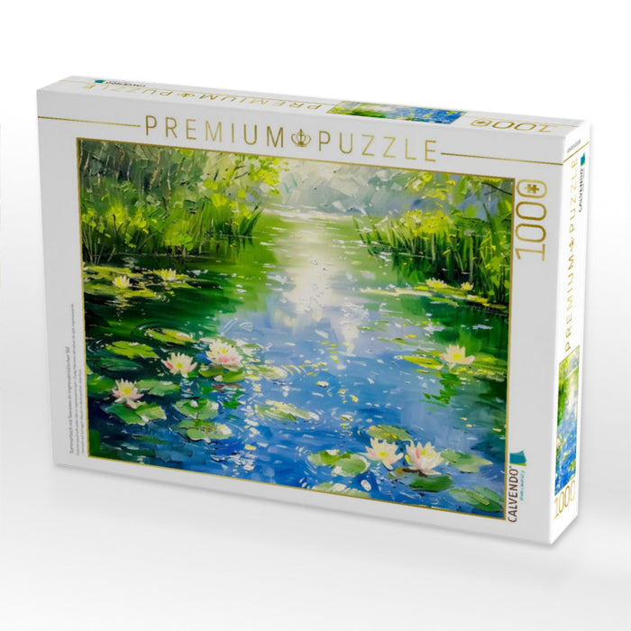 Sommerteich mit Seerosen im impressionistischen Stil - CALVENDO Foto-Puzzle'