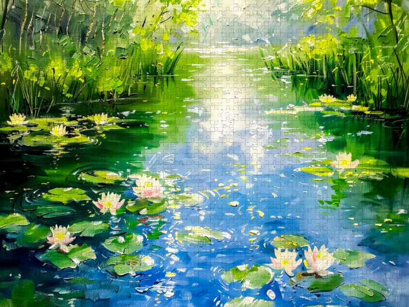 Sommerteich mit Seerosen im impressionistischen Stil - CALVENDO Foto-Puzzle'