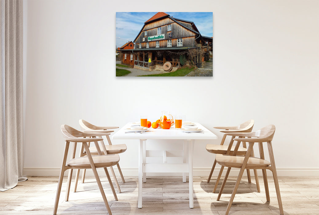 Premium Textil-Leinwand Der Gasthof Vogelmühle in Ilsenburg