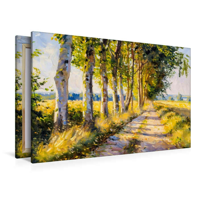 Premium Textil-Leinwand Sommerallee im Lichtspiel im impressionistischen Stil